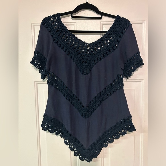 JODIFL Crochet Lace Blue Boho Tunic Top‎ Cover Up Kimono Women’s Small - Picture 5 of 10